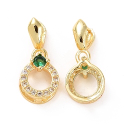 Real 18K Gold Plated Brass Micro Pave Green Cubic Zirconia Ice Pick Pinch Bails, Ring, Real 18K Gold Plated, 19x9x5.3mm