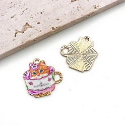 Сливовый Подвески из эмалевого сплава с покрытием из легкого золота, чашка чая, очарование кошки, слива, 23x23 мм