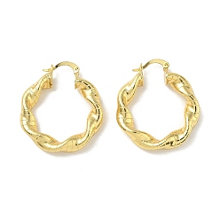 Echt 18 k vergoldet Messing Creolen, mit 304 Edelstahlstifte, verdrehte Ringform, echt 18 k vergoldet, 34x31x6 mm, Stift: 0.7x2 mm