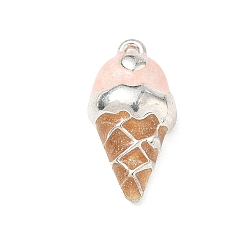 Pink Pendentifs en émail , charmes de crème glacée, platine, rose, 19.5x9.5x6mm, Trou: 1.5mm