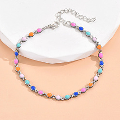Разноцветный Браслеты на ногу в стиле бохо с овальными звеньями из латуни и эмали, платина, красочный, 8-1/4 дюйм (210 мм)