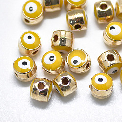 Золотистый Бисера эмали сплава, Колонна с дурным глазом, золотой свет, золотые, 5.5x6x6 мм, отверстие : 1.4 мм