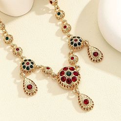 Разноцветный Плоские круглые и каплевидные ожерелья из сплава со стразами для женщин, золотые, красочный, 20.08 дюйм (51 см)