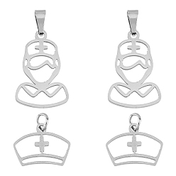 Нержавеющая Сталь Цвет 20 шт 2 стиль 201 подвески из нержавеющей стали, подвески парамедиков, шапочка медсестры и медсестра, цвет нержавеющей стали, 12.5~25.5x16~17x1 мм, отверстие : 3~5 мм, 10 шт / стиль