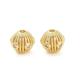 Золотой Латунные микро проложить кубического циркония бусы, полый, круглые, золотые, 9.5x9.5 мм, отверстие : 1.8 мм