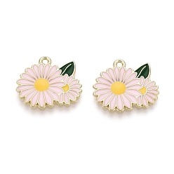 Розовый Подвески из сплава и эмали, цветок, золотой свет, туманная роза, 20x22x2 мм, отверстие : 1.6 мм