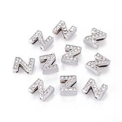 Letter Z Alloy Initial Slide Charms with Grade A Rhinestones, Lead Free & Nickel Free, Platinum, Letter.Z, 12.5x10.5x4.5mm, Hole: 8x2mm