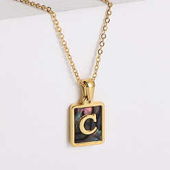 Letter C 304 ожерелья с прямоугольной подвеской из натуральной ракушки пауа из нержавеющей стали для женщин, реальный 18 k позолоченный, буква С, 17.72 дюйм (45 см)