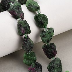 Ruby in Zoisite Natural Ruby in Zoisite Beads Strands, Raw Rough, Nuggets, with Seed Beads, 13~23x12~16x6~13mm, Hole: 1mm, about 11~13pcs/strand, 7.44''(18.9cm)~7.99''(20.3cm)