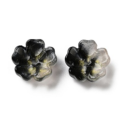 Черный Колпачок из окрашенных и нагретых стеклянных бусин с градиентным цветом, 5-лепестков цветка, с блеском порошок, чёрные, 13x14x5 мм, отверстие : 1.6 мм