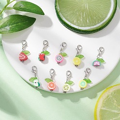 Платина Кулон из полимерной глины ручной работы, фрукты с листьями, Сплав с застежками когтя омара, платина, 26~28 мм