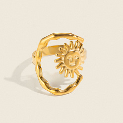 Golden 304 Stainless Steel Cuff Open Rings for Women, Sun, Golden, 22.8mm, US Size 7 1/4(17.5mm)