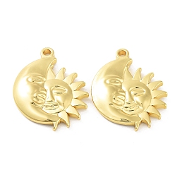 Луна 304 подвески из нержавеющей стали, реальный 18 k позолоченный, луна и солнце, 32x26x4.5 мм, отверстие : 2.5 мм