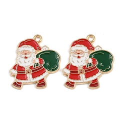 Santa Claus Новогодняя тема сплава эмали подвески, золотые, Дед Мороз, 24x22x1.5 мм, отверстие : 1.8 мм