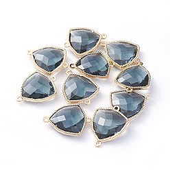 Серый Соединители стеклянные ссылки, с фурнитурой Berzel с открытой спиной из экологически чистого сплава, граненые, треугольные, золотой свет, серые, 24x19x7 мм, отверстие : 1.5 мм