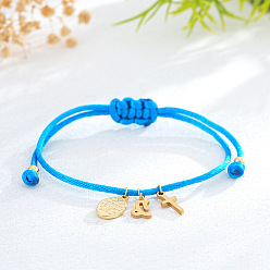 Козерог Браслеты с подвесками в виде креста и созвездия из латуни, регулируемые браслеты шнур, Козерог, 11.02 дюйм (28 см)