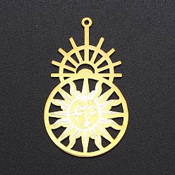 Golden 201 Stainless Steel Pendants, Laser Cut, Helm with Sun & Moon, Golden, 42.5x25x1mm, Hole: 1.4mm