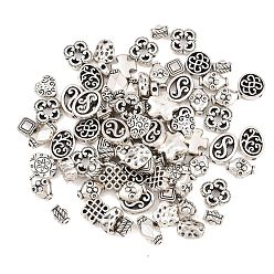 Античное Серебро Сплавочные овальные бусины тибетского стиля , разнообразные, античное серебро, 6.5~13x6~10x3~5 мм, отверстие : 1.2~1.8 мм
