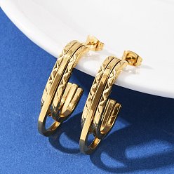 Oval 304 из нержавеющей стали серьги, ионное покрытие (ip), реальный 14 k позолоченный, овальные, 32x6x17 мм