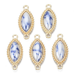 Royal Blue Porcelain Links Connectors, with Light Gold Plated Brass Findings, Horse Eye, Royal Blue, 26x11x4mm, Hole: 1.8mm