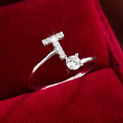 Letter T Кольца-манжеты из латуни и кубического циркония, буквы, платина, Письмо T, внутренний диаметр: 17 мм