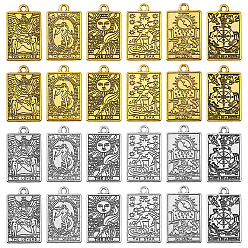 Античный Серебристый & Золотой 24шт 12 стили подвески из сплава с гальванопокрытием, Таро прелести, старинное серебро & золотой, 23~23.5x14~14.5x1.5 мм, отверстие : 1.8~2 мм, 2 шт / стиль
