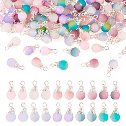 (52) Непрозрачная лаванда 100шт 10цвета матовые стеклянные подвески с эффектом кракле, круглые, с серебряными железными петлями, граненые, разноцветные, 15 мм, отверстие : 2.6 мм, 10 шт / цвет