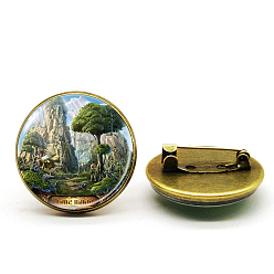 Античная Бронза Штифт из сплава, стеклянная плоская круглая брошь с деревом жизни, античная бронза, 25 мм