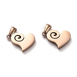 Rose Gold Ion Plating(IP) 304 Stainless Steel Pendants, Manual Polishing, Heart, Rose Gold, 20x14x3.5mm, Hole: 6x2.5mm