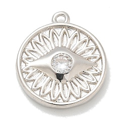 Платина Стойка металлическая латунная микропрофилированная кубическая циркония подвески, долговечный, без свинца и без кадмия, плоский круглый с оберегами от сглаза, платина, 16.5x14.5x2.7 мм, отверстие : 1.5 мм