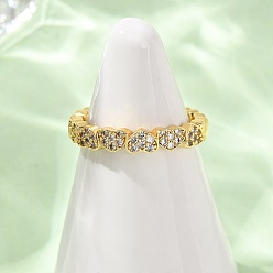 Настоящее золото 18K Открытые кольца манжеты из латуни с микропаве и кубическим цирконием, сердце, стойки покрытие, долговечный, без свинца и без кадмия, реальный 18 k позолоченный, 3.5 мм, внутренний диаметр: 17 мм