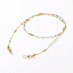 Colorful Eyeglasses Chains, Neck Strap for Eyeglasses, with Faceted Round Glass Beads, Brass Lobster Claw Clasps and Rubber Loop Ends, Real 18K Gold Plated, Colorful, 27.48 inch(69.8cm)