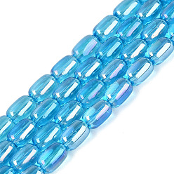 Deep Sky Blue Electroplate Transparent Glass Beads Strands, Jujube, AB Color Plated, Deep Sky Blue, 9x6mm, Hole: 0.6~0.8mm, about 41~44pcs/strand, 14.57~15.55 inch(37~39.5cm)