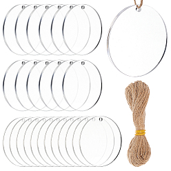 Clear DIY Pendant Decoration Making Kits, Including Flat Round Acrylic Pendants and Jute Twine, Clear, 50x3mm, 50x2.2mm, Hole: 3mm, 30pcs/set
