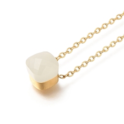 Белый Ионное покрытие (ip) 304 нержавеющая сталь паве стекло квадратный кулон кабель цепь ожерелья для женщин, реальный 14 k позолоченный, белые, 17.32 дюйм (44 см)