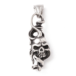 Antique Silver 304 Stainless Steel Pendants, Skull, Antique Silver, 38.5x14x11mm, Hole: 8.5mm