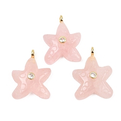 Розовый Кварц Природного розового кварца подвески, Подвески в виде морских звезд с латунными микрофибровыми вставками из прозрачного кубического циркония., 27~28.5x21~21.5x8.5~9 мм, отверстие : 3 мм