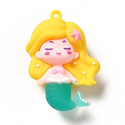 Желтый Подвески из пвх в форме русалки, желтые, 53.5x37x22 мм, отверстие : 3 мм