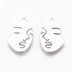 Platinum Rack Plating Brass Pendants, Cadmium Free & Lead Free, Face, Platinum, 24.5x15x1mm, Hole: 1.2mm