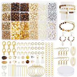 Tiger Eye DIT Bracelets Findings Kits, include 100Pcs Craft Style Acrylic Beads, 350Pcs 4 Styles CCB Plastic Beads, Gemstone Chips Beads, ABS Plastic Imitation Pearl Beads, 7x7.5x4mm, Hole: 1.6mm
