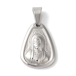 Нержавеющая Сталь Цвет Не тускнеющие 304 подвески из нержавеющей стали, слезинка с чарами Девы Марии, цвет нержавеющей стали, 20x15x2.5 мм, отверстие : 7x4 мм