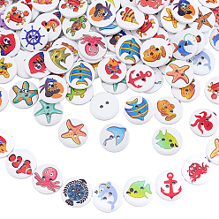 (52) Непрозрачная лаванда 2-луночное деревянные пуговицы, Тема океана, разноцветные, 20x4.3 мм, отверстие : 2 мм