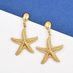 Морская звезда 304 из нержавеющей стали болтаться серьги, золотые, морская звезда, 40.5x24.5 мм