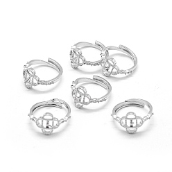 Platinum Brass Finger Cup Peg Ring Settings, with Cubic Zirconia, For Half Drilled Beads, Adjustable, Clear, Platinum, 17mm