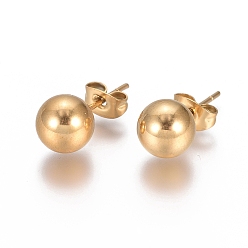 Золотой Ионное покрытие (ip) 304 серьги-гвоздики из нержавеющей стали, мяч серьги, со спиной серьги, золотые, 19x8 мм, штифты : 0.8 мм