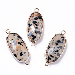 Dalmatian Jasper Natural Dalmatian Jasper Links Connectors, with Light Gold Plated Edge Brass Loops, Oval, Faceted, 27x11x5.5mm, Hole: 2mm