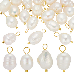 Золотой 20 шт. подвески из натурального культивированного пресноводного жемчуга с рисом, с медными петлями, цветочный белый, золотые, 16.5~18.5x9~10 мм, отверстие : 3 мм