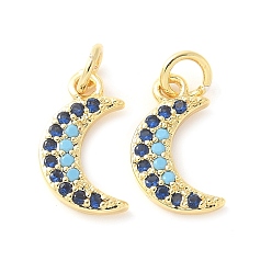 Настоящее золото 18K Латунные микро проложить кубического циркония подвески, без кадмия, без никеля и без свинца, Луна прелести, с целью перехода в кольце, реальный 18 k позолоченный, 12x7x2 мм, отверстие : 2.5 мм