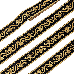 Черный Вышивка цветочным узором в этническом стиле полиэстеровыми лентами, жаккардовая лента, аксессуары для одежды, чёрные, 1-7/8 дюйм (49 мм), около 4.92 ярдов (4.5 м) / шт