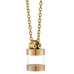 Oro 304 Collares colgantes para cenizas con forma de urna cilíndrica de acero inoxidable con vidrio, dorado, 23.66 pulgada (60.1 cm)